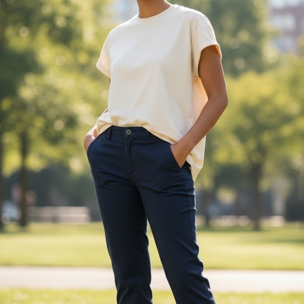 Frank & Eileen Navy Cropped Ankle Pants with Pocket Detail